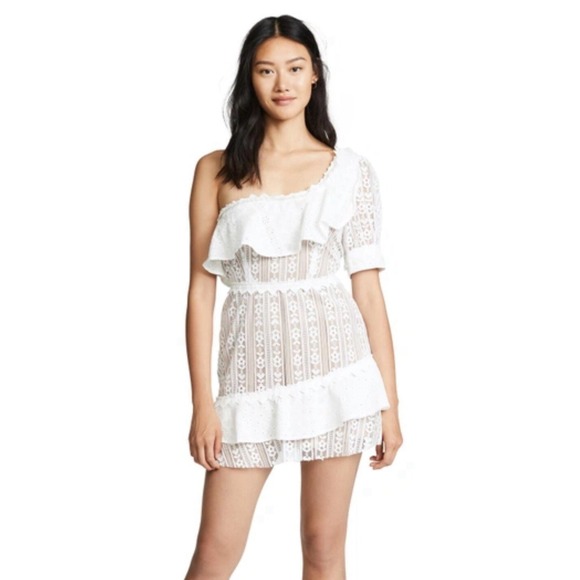 For Love And Lemons Dresses & Skirts - For Love and Lemons Lovebird Lace Mini Dress XS White One Shoulder Milkmaid Sexy